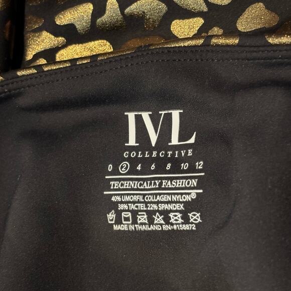 IVL Collective Black Gold Foil Leopard High Rise Leggings 2 - Picture 7 of 7